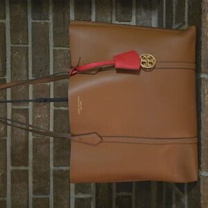 TORY BURCH Perry Triple Compartment Leather Tote‎ Brown AUTHENTIC